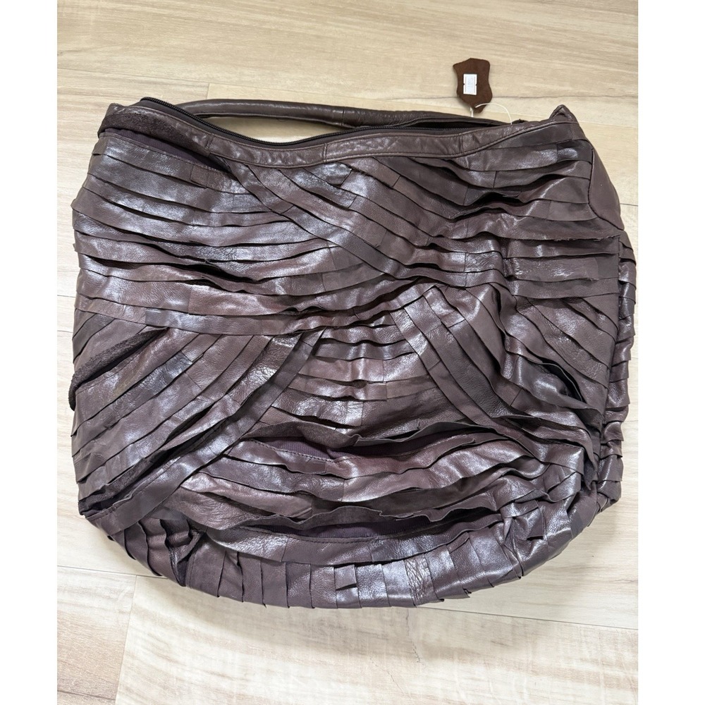 PELLETTERIA VENETA Brown Pleated Zip Hobo Shoulder Bag Genuine Leather